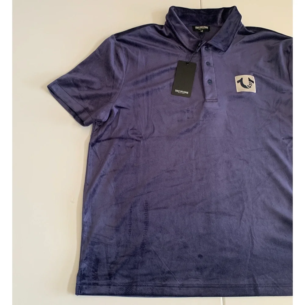 True Religion Men's Size L Short Sleeve Velour Polo Shirt Style 109788 Brand New